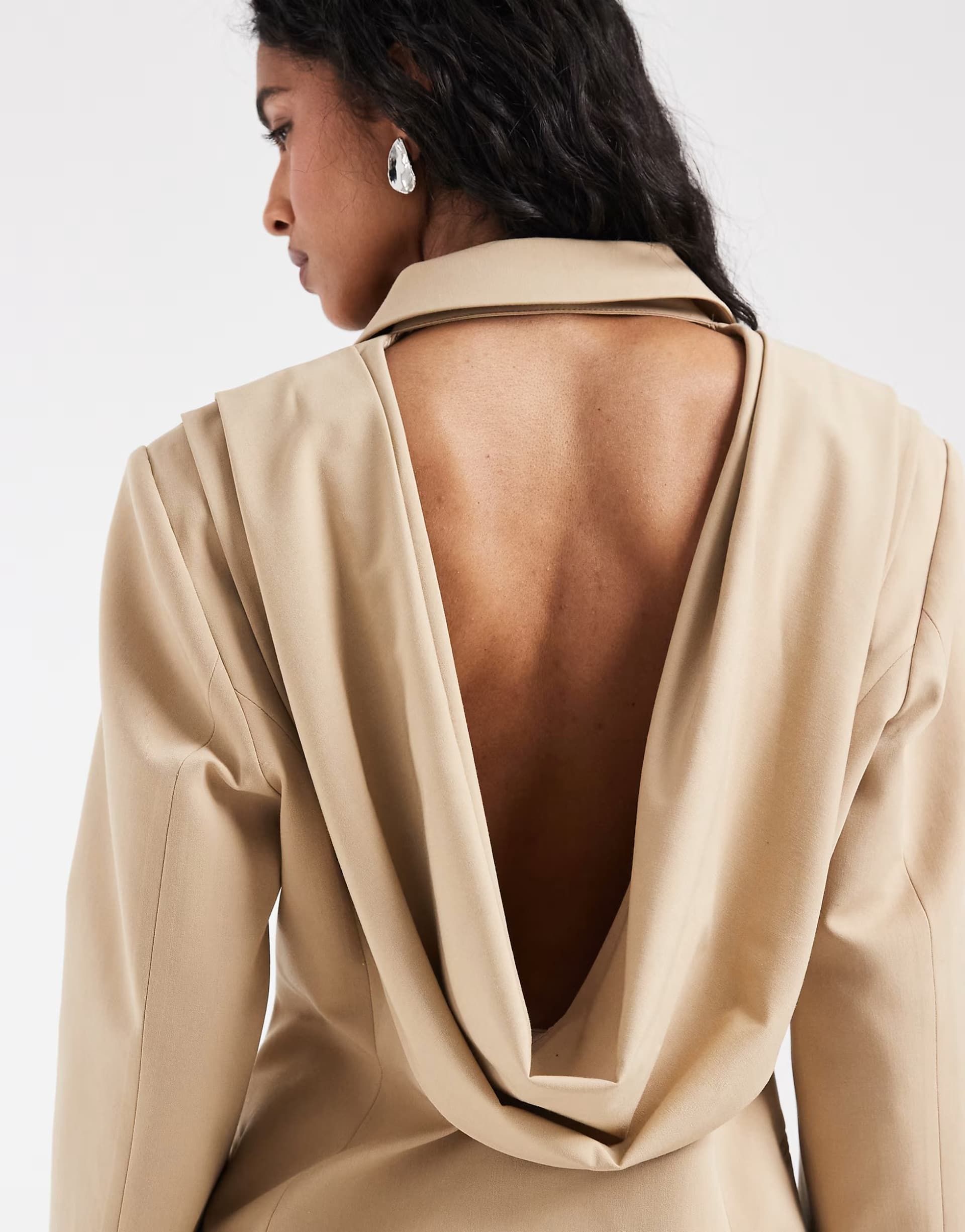 ASOS ASOS DESIGN cowl back blazer in stone