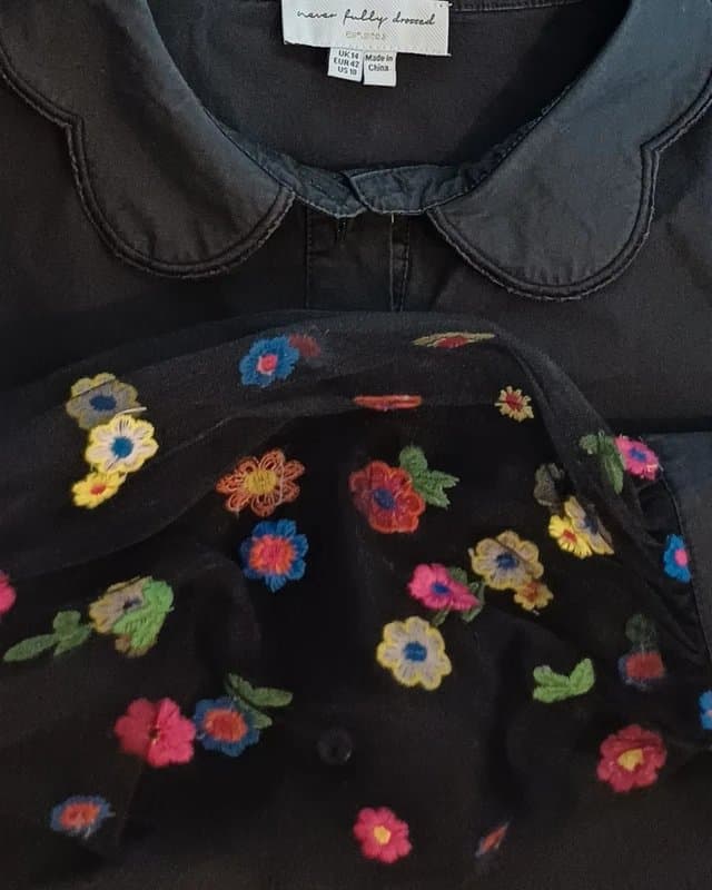 Never Fully Dressed Never Fully Dressed Black Embroidered Lace Sleeve Shirt - size 14