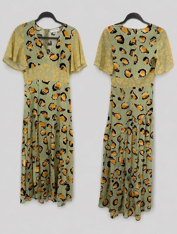 Never Fully Dressed Ladies Never Fully Dressed Leopard Mint Green Midi Dress Size 12