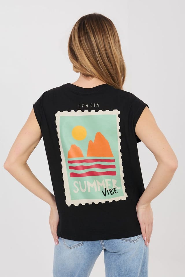 Love Lace Love Lace Women's Cotton Graphic Back Print Sleeveless T-Shirt in Black - 3