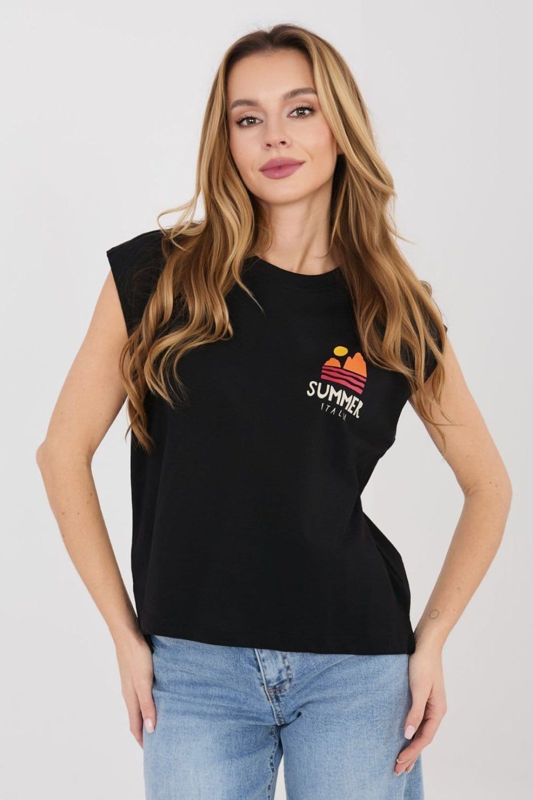 Love Lace Love Lace Women's Cotton Graphic Back Print Sleeveless T-Shirt in Black - 4