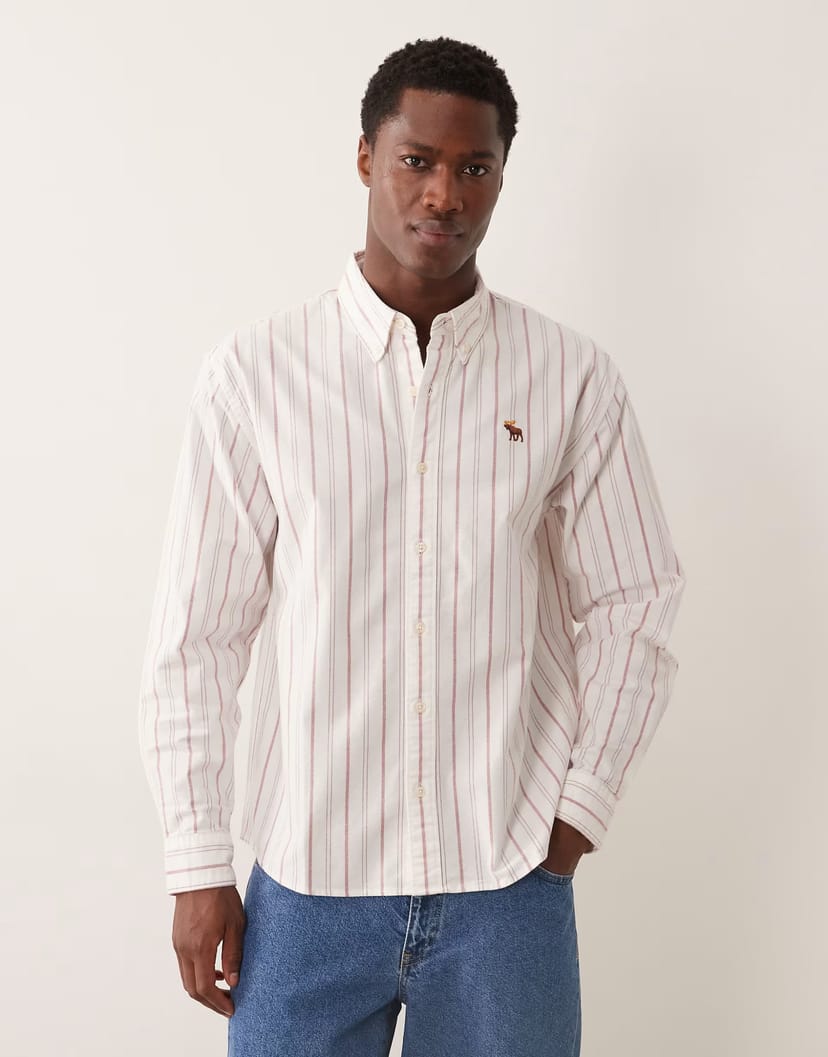 ASOS Abercrombie & Fitch icon logo oxford shirt in white stripe - 1