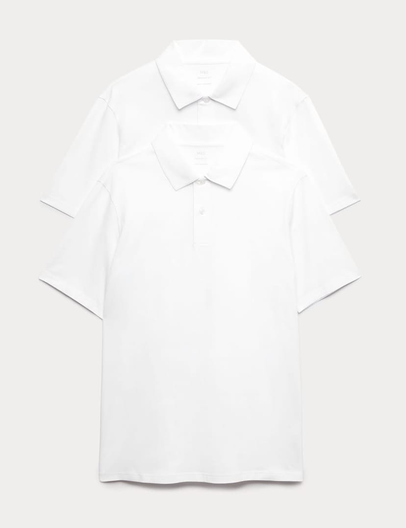 Marks & Spencer M&S 2 Pack Regular Fit Pure Cotton Polo Shirts White - 1