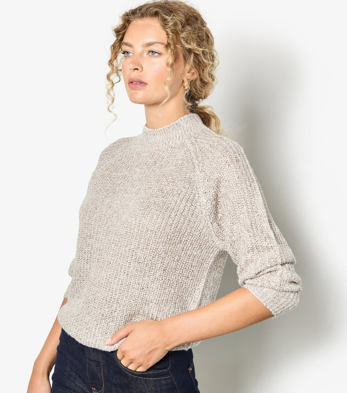 Apricot Apricot Cream Fisherman Knit Sequin Jumper