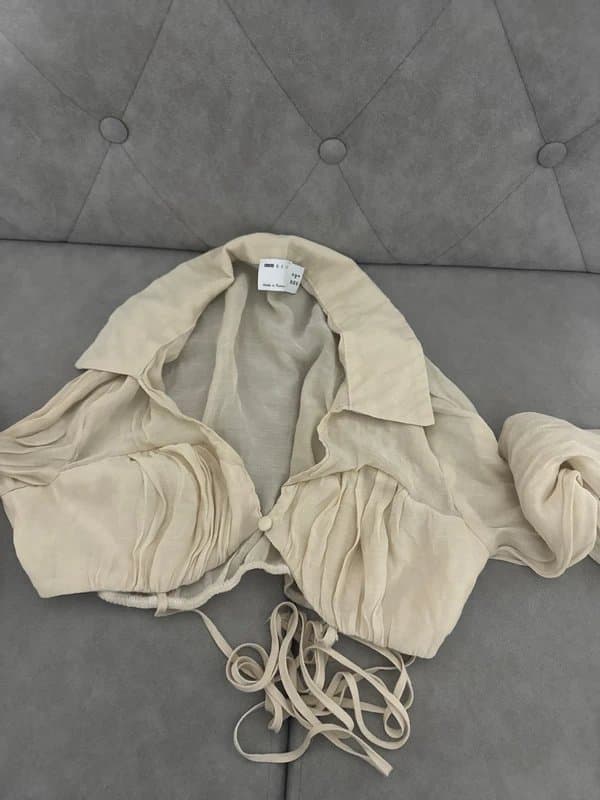 ASOS ASOS design ruched bust soft shirt crop top co-ord in beige