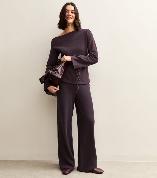 New Look Women's Dark Purple Soft Touch Asymmetrical Slash Neck Tie Top New Look - 3
