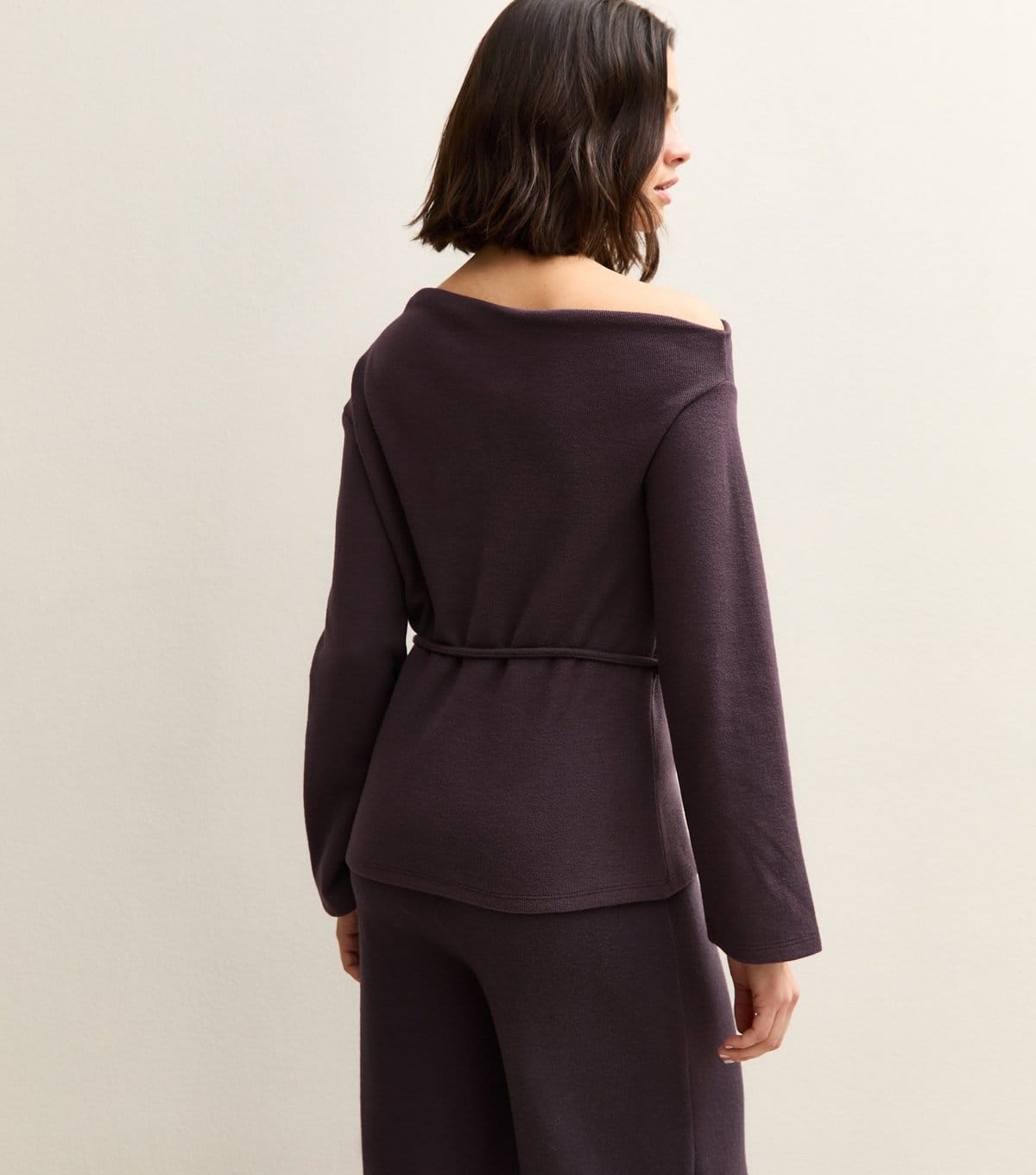 New Look Women's Dark Purple Soft Touch Asymmetrical Slash Neck Tie Top New Look - 4