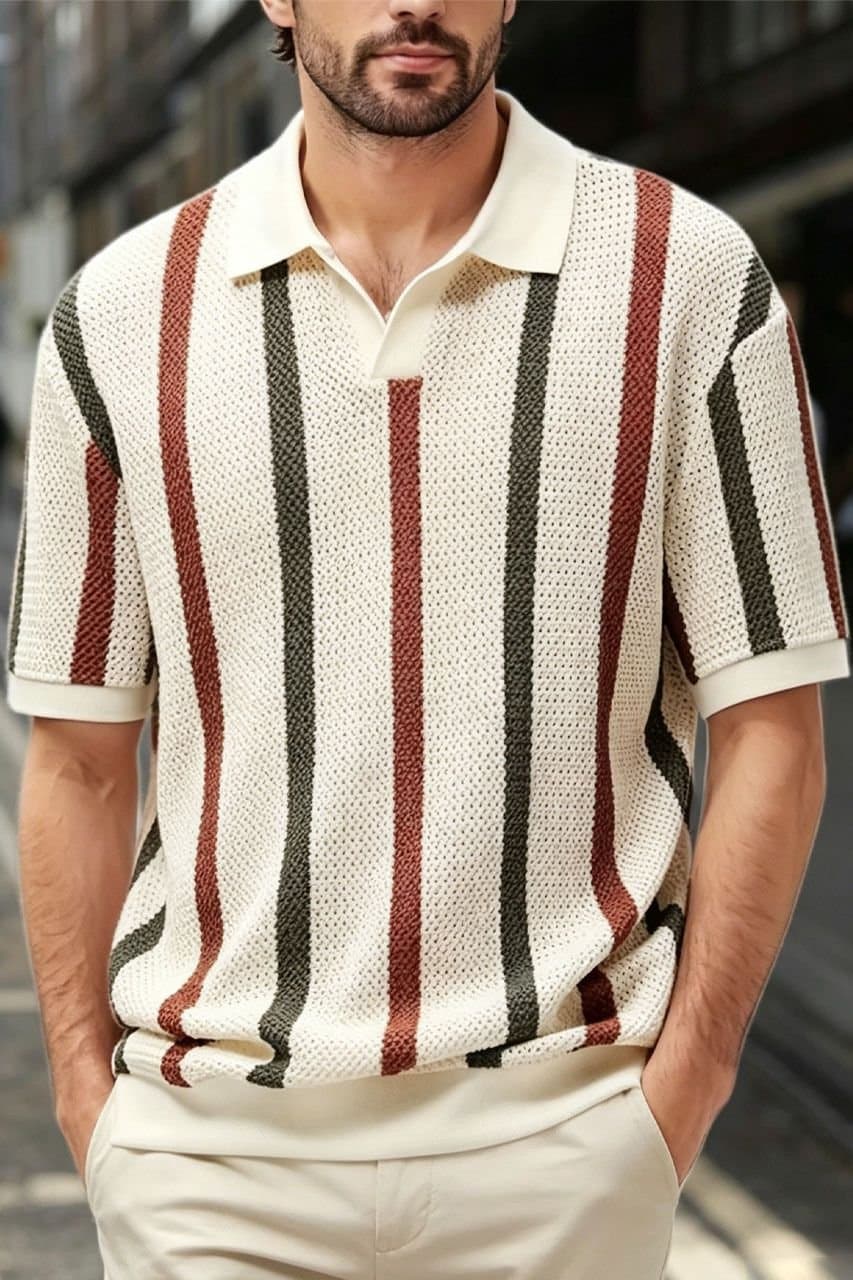 Lovii Lovii Men's Men Summer Knit Polo Minimal Stripe Top