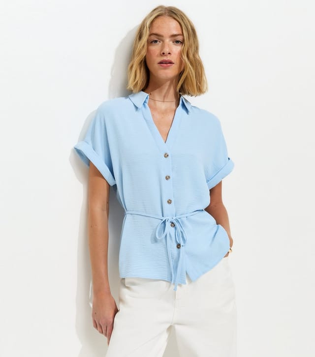 New Look Women's Light Blue Belted Short Sleeve Shirt New Look - 2