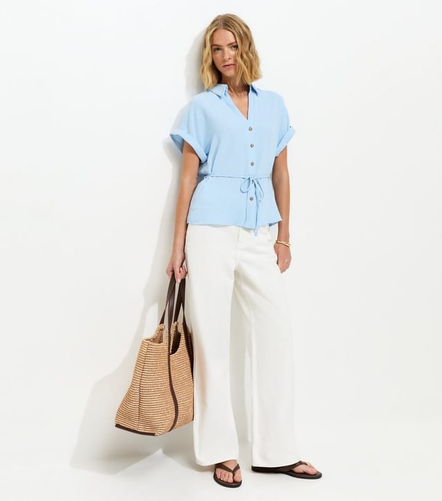 New Look Women's Light Blue Belted Short Sleeve Shirt New Look - 3