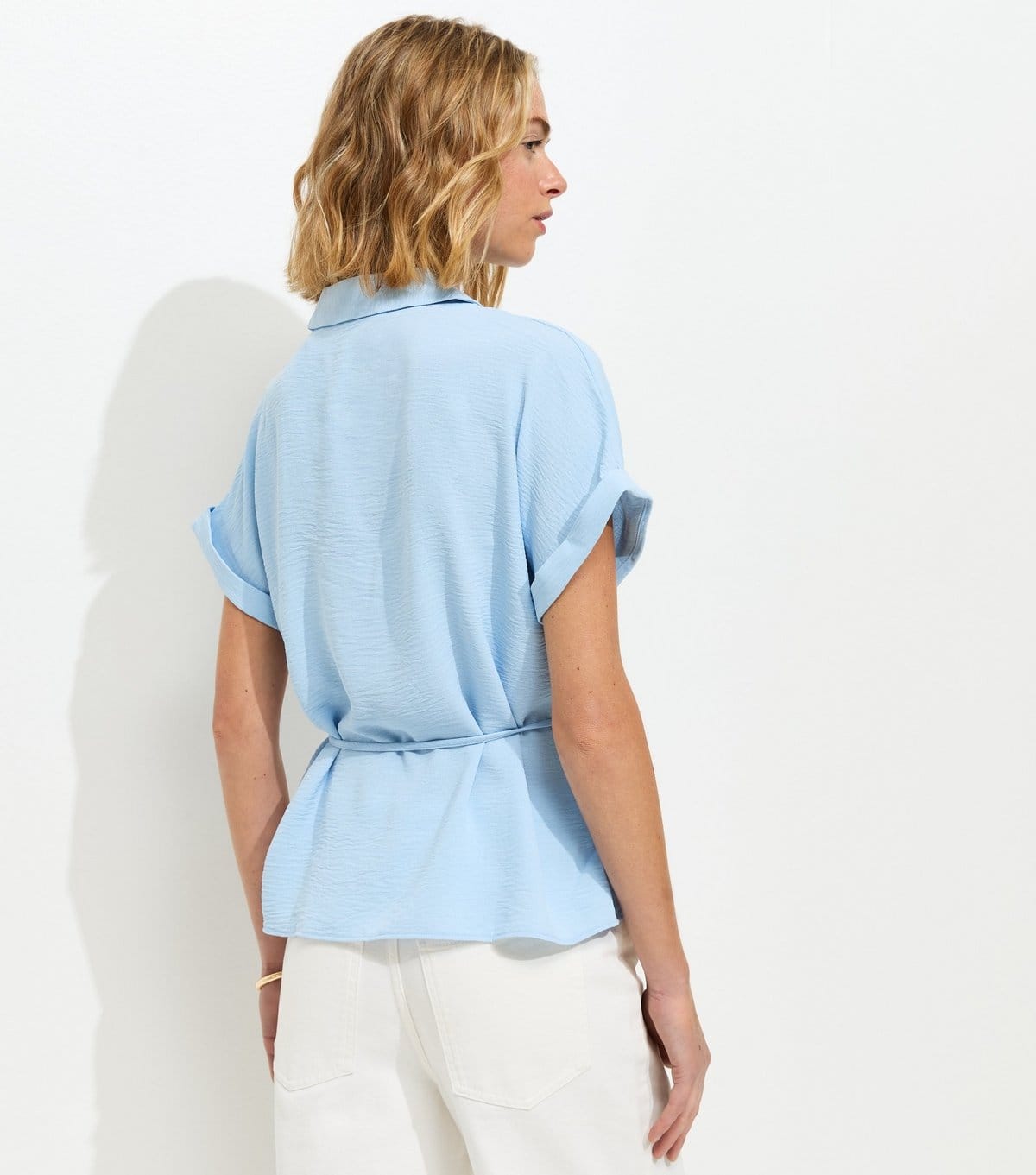 New Look Women's Light Blue Belted Short Sleeve Shirt New Look - 4