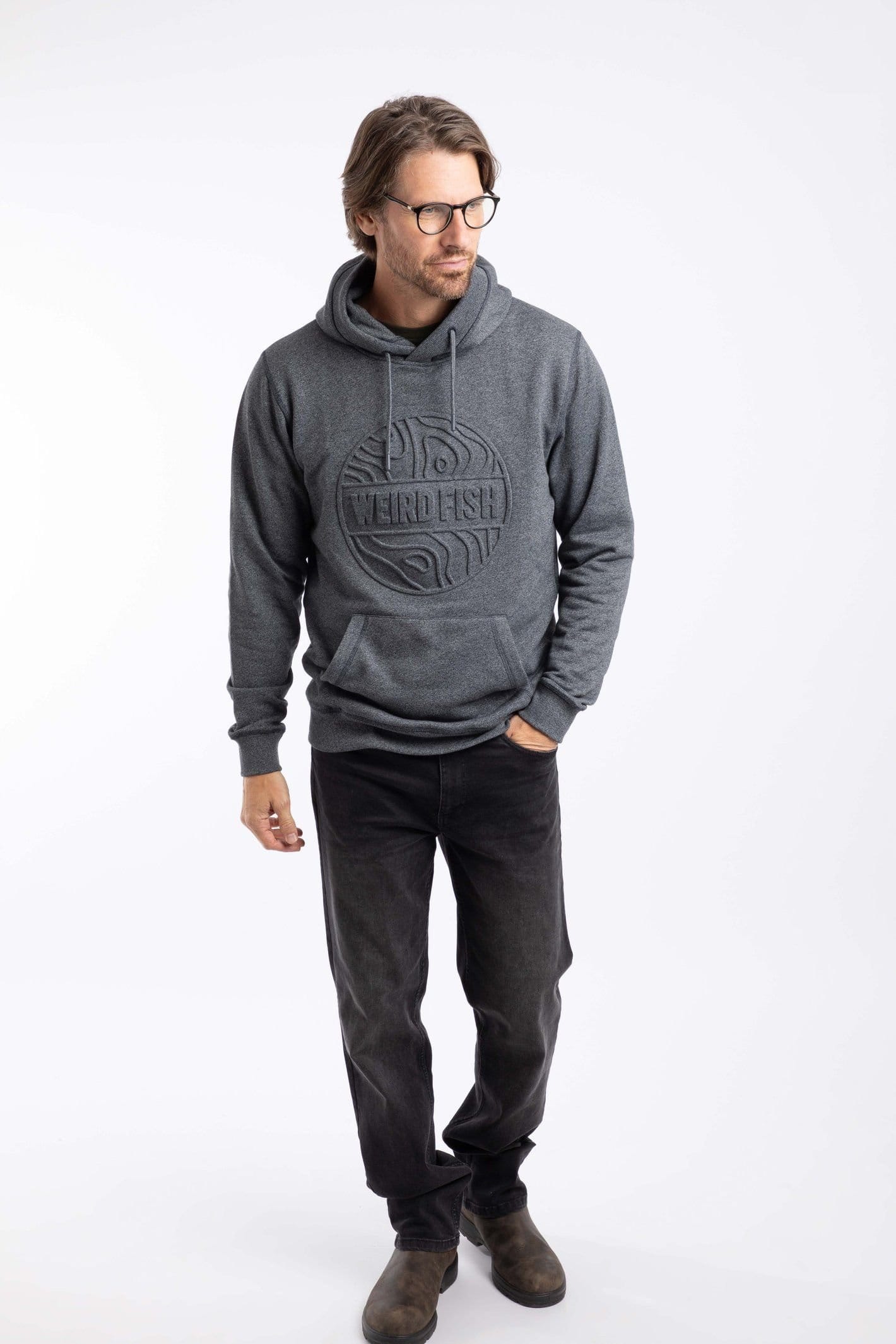 Weird Fish Weird Fish Men's Perranporth Embossed Grindle Hoodie in Black - 4