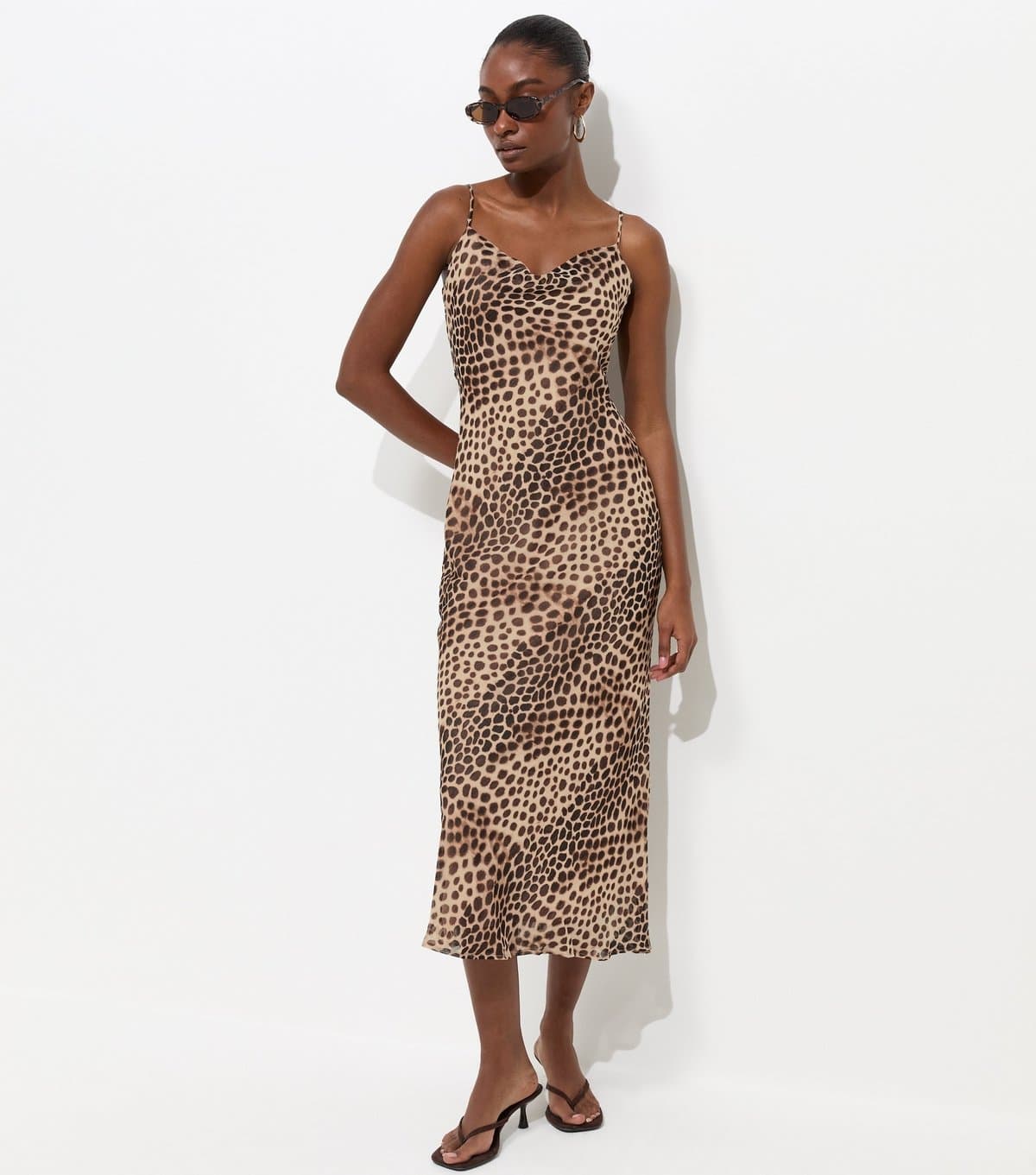 New Look Women's Brown Leopard Print Chiffon Strappy Midi Dress New Look