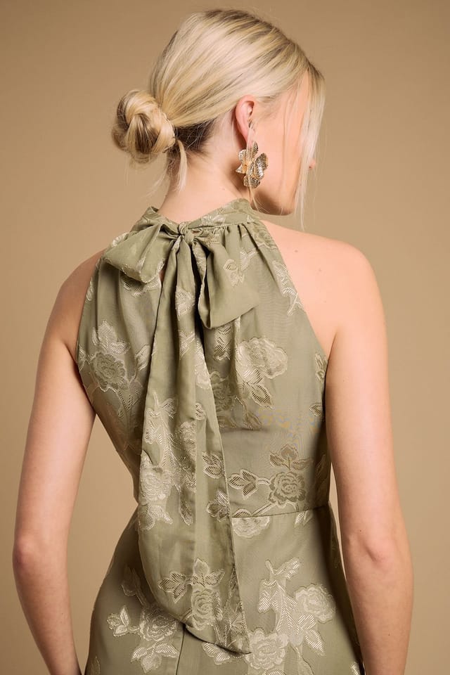 Oasis Oasis Women's Plain Satin Burnout Halterneck Midi Dress in Olive - 3