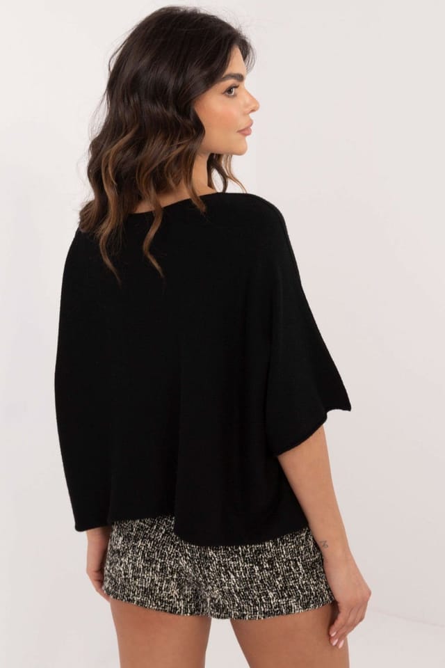 Love Lace Love Lace Women's Elegant Oversize Reversible Short Sleeve Sweater in Black - 3
