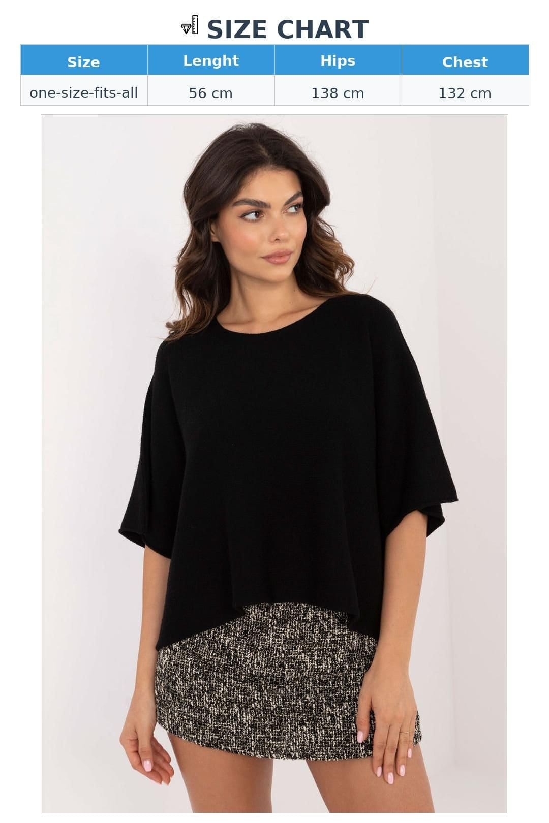 Love Lace Love Lace Women's Elegant Oversize Reversible Short Sleeve Sweater in Black - 4