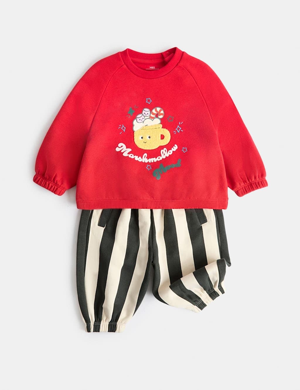 Marks & Spencer M&S 2pc Cotton Rich Top & Bottom Outfit Red Mix
