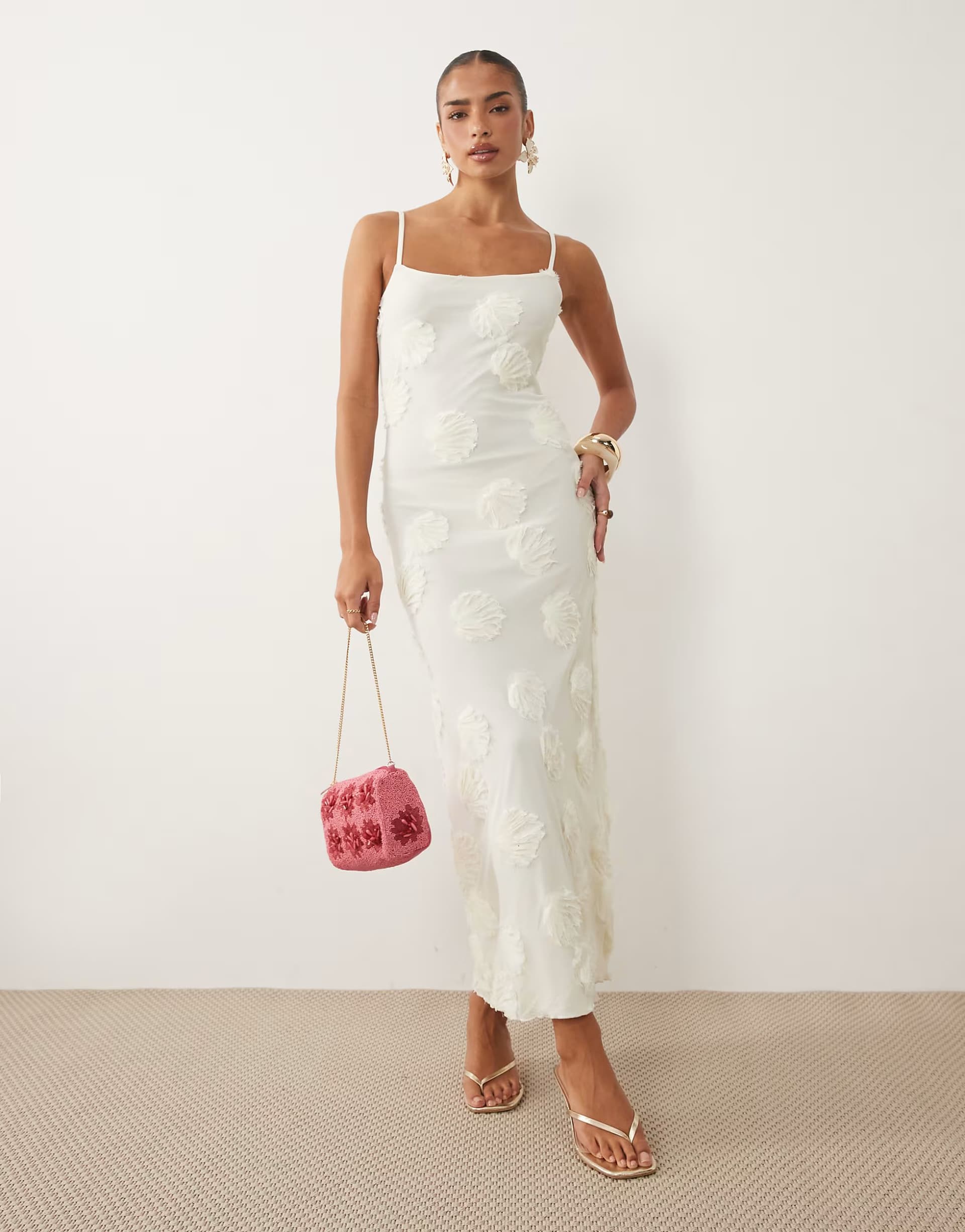 ASOS Gina Tricot strappy embroidery maxi dress in white