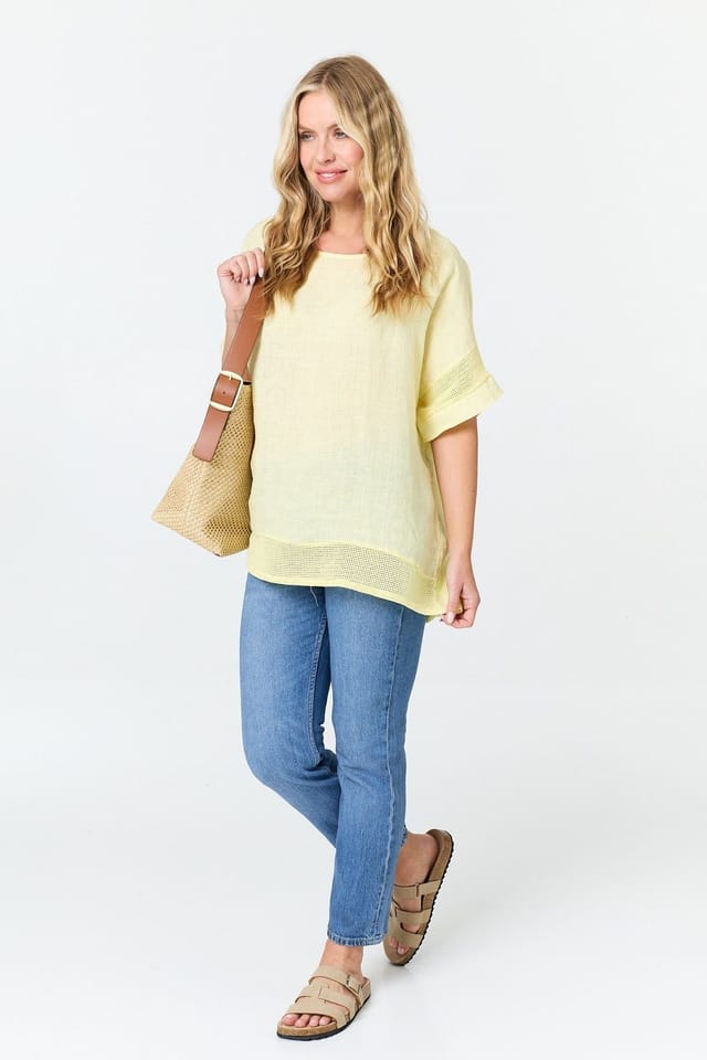 Izabel London Izabel London Women's Textured 1/2 Sleeve Relaxed Top in Yellow - 2