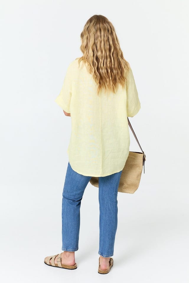 Izabel London Izabel London Women's Textured 1/2 Sleeve Relaxed Top in Yellow - 3
