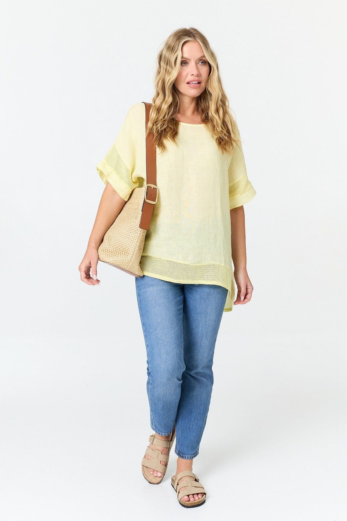 Izabel London Izabel London Women's Textured 1/2 Sleeve Relaxed Top in Yellow - 4
