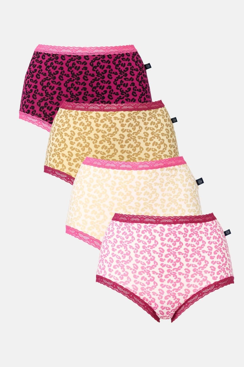 British Boxers British Boxers Women's Pack of Four "Leopard Rose" Bamboo Lace Full Briefs
