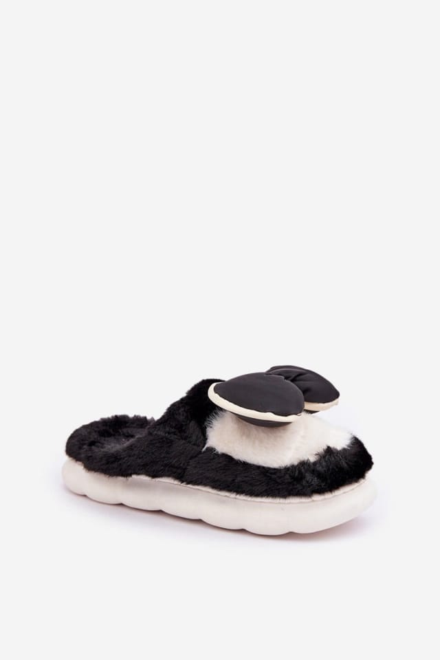 Love Lace Love Lace Women's Cozy Fur Slippers with Bow Thick Sole Warm Toe Cover Comfort in Black - 2