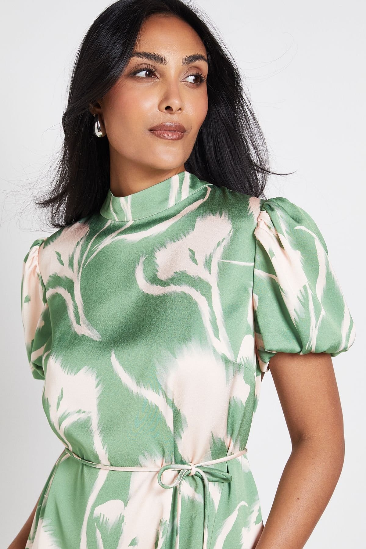 Wallis Wallis Women's Petite Floral Satin Midi Dress in Green - 4