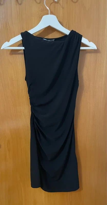 Bershka Black Bodycon Dress with Ruching Size XS