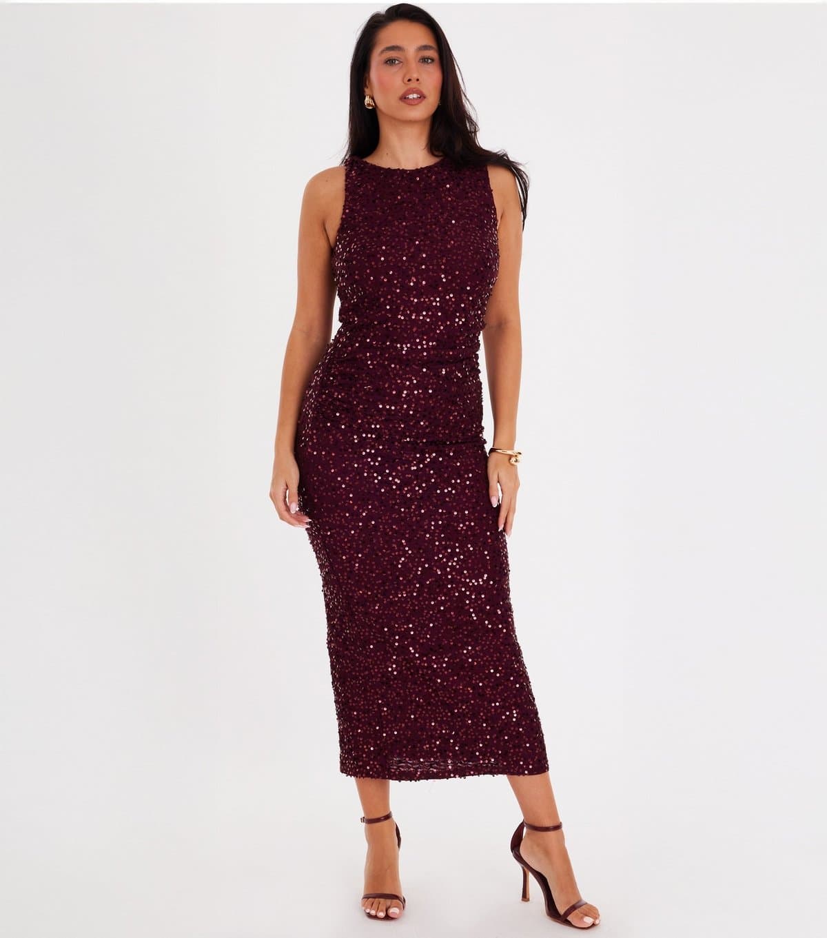 Quiz Women's Dark Red Sequin Ruched Midaxi Dress Quiz New Look