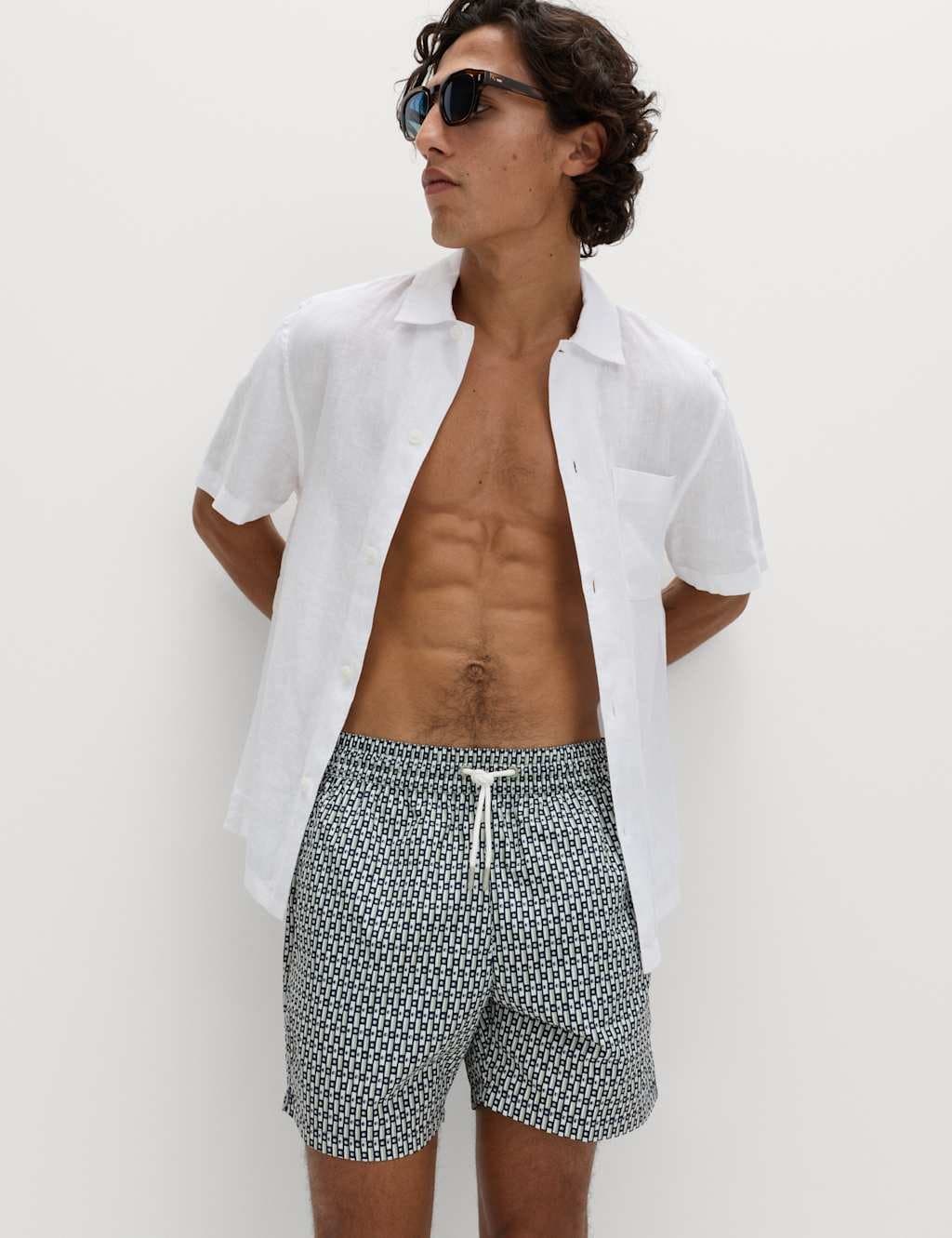 Marks & Spencer M&S Quick Dry Geometric Print Swim Shorts Light Green Mix