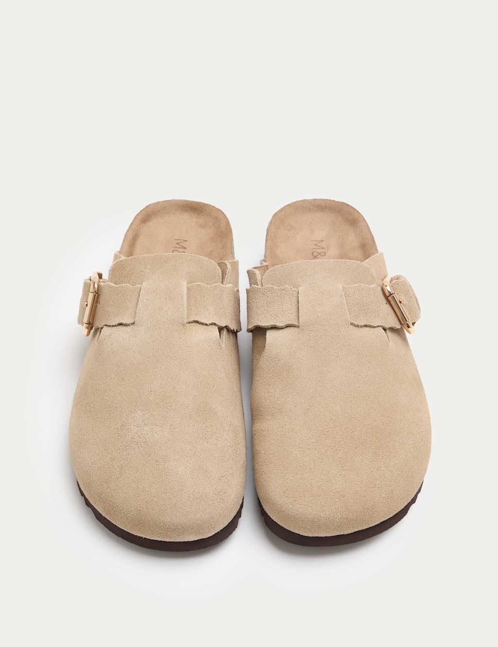 Marks & Spencer M&S Suede Scallop Edge Strap Clogs Sand