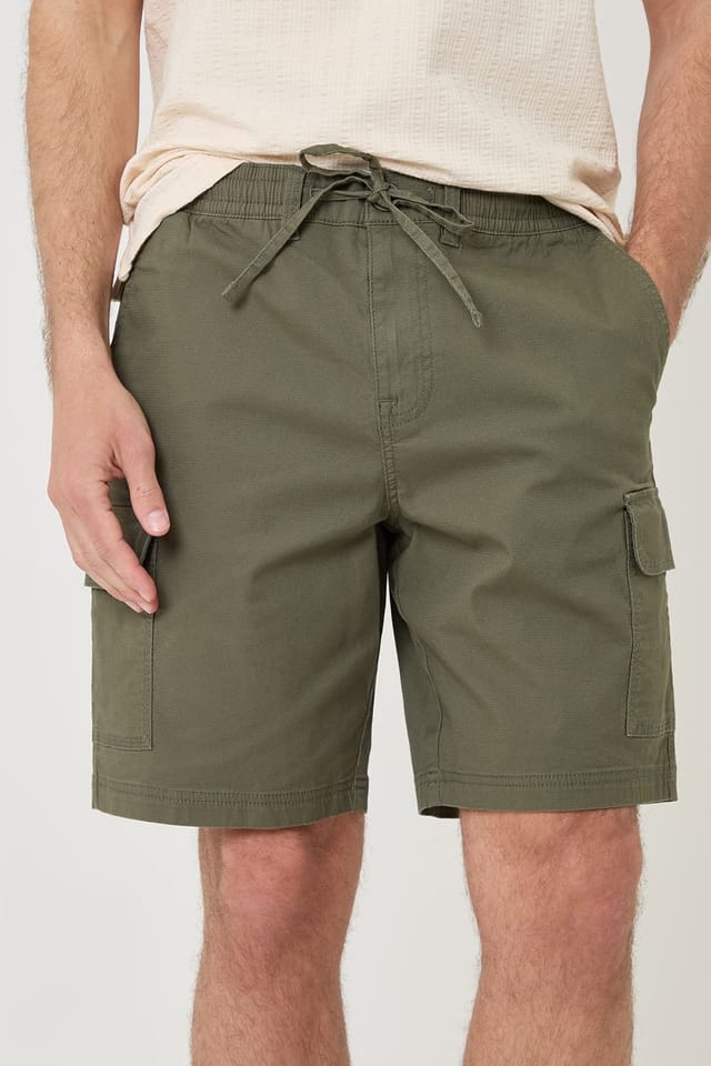 Threadbare Threadbare Men's Regular Fit Textured Cargo Shorts in Olive - 3