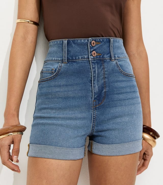 New Look Women's Mid Blue High Waist Denim Shorts New Look - 2