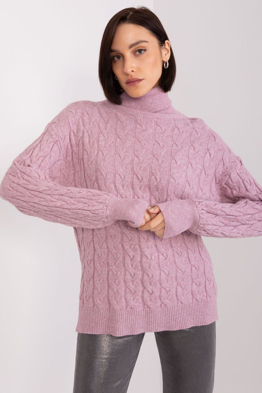 Love Lace Love Lace Women's Plaid Variegated Turtleneck Sweater Long Sleeve in Violet