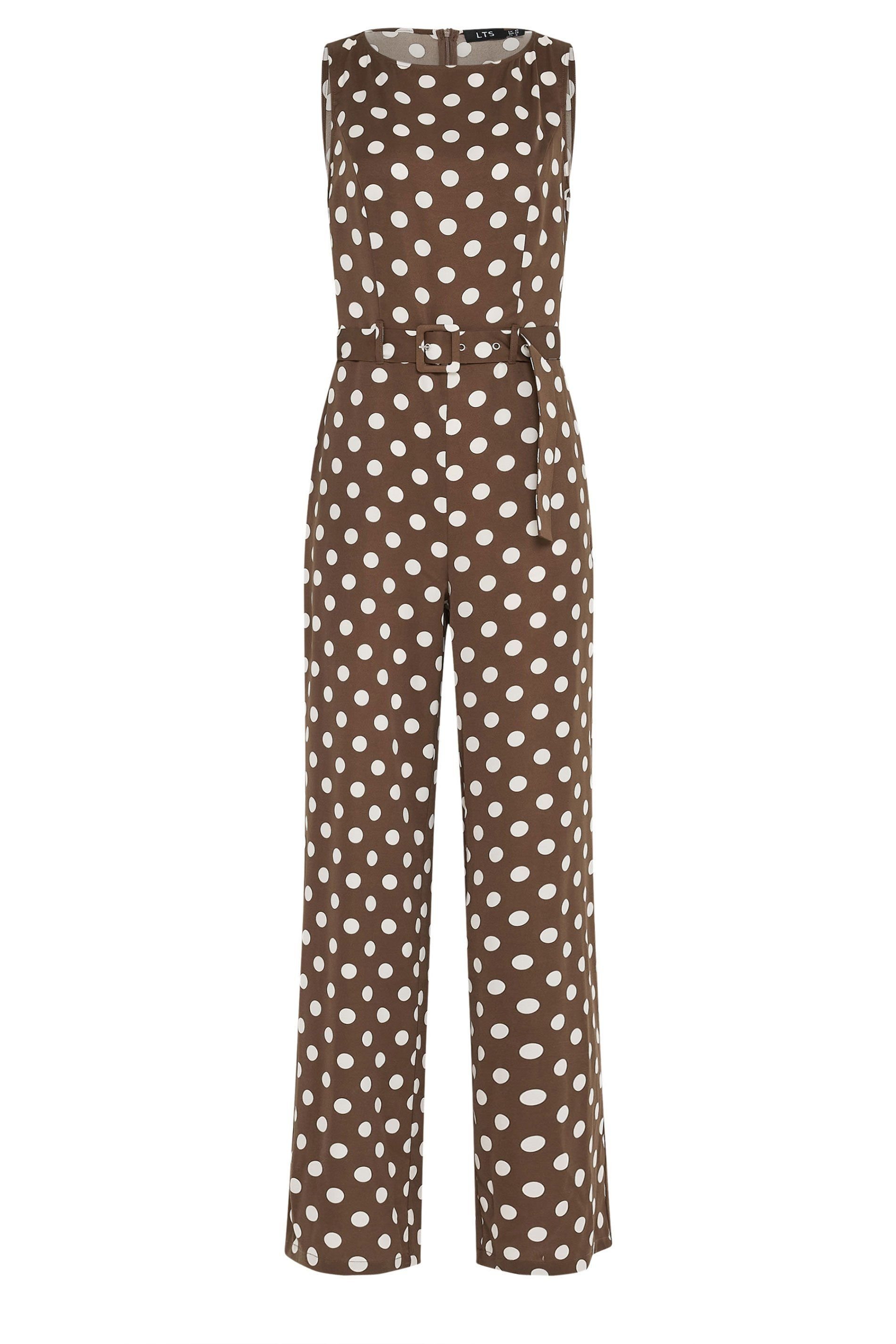 Long Tall Sally Long Tall Sally Women's Tall Polka Dot Wide Leg Jumpsuit in Chocolate - 2