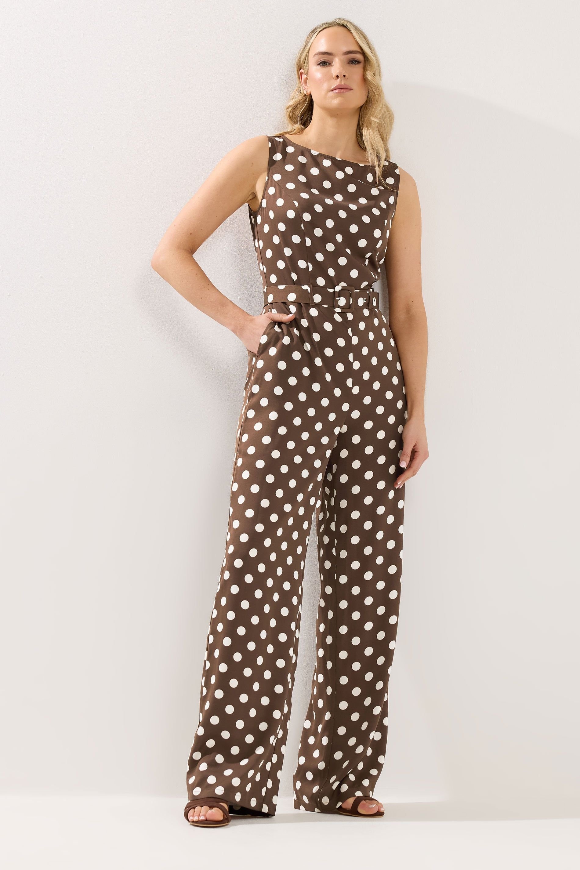 Long Tall Sally Long Tall Sally Women's Tall Polka Dot Wide Leg Jumpsuit in Chocolate - 4