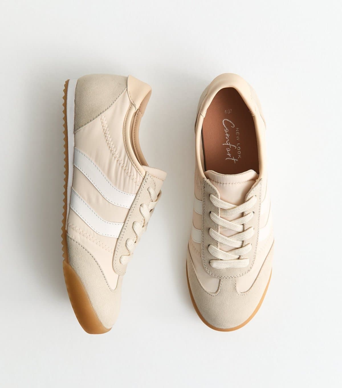 New Look Women's Off White Woven Side Stripe Gum Sole Trainers Vegan New Look