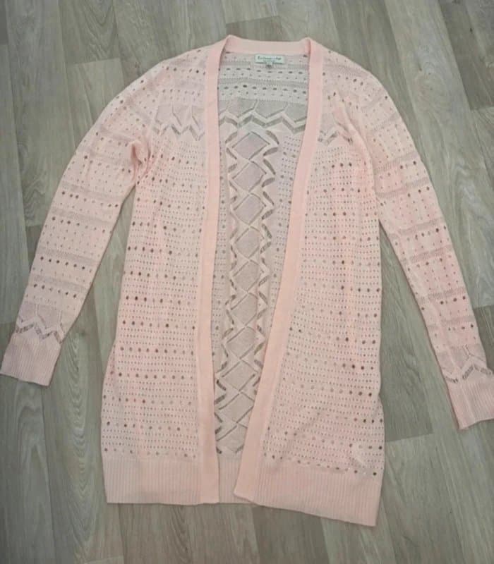 F&F F&F Blush Pink Pointelle Knit Cardigan UK 8 EU 36 Lightweight Open Front Boho Summer