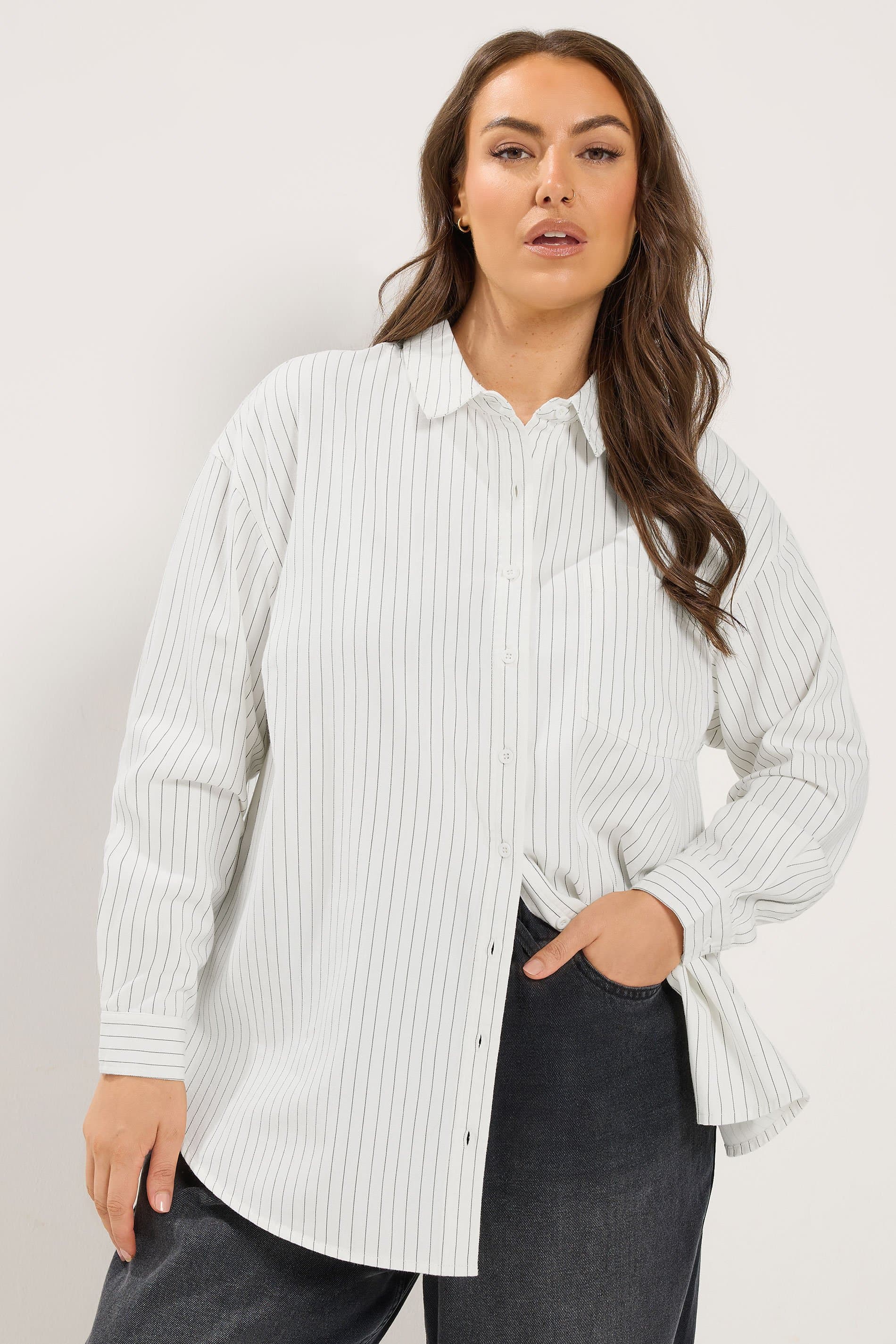 Yours Plus Size White Stripe Twill Shirt