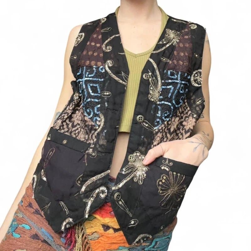 New Look Embellished patchwork waistcoat