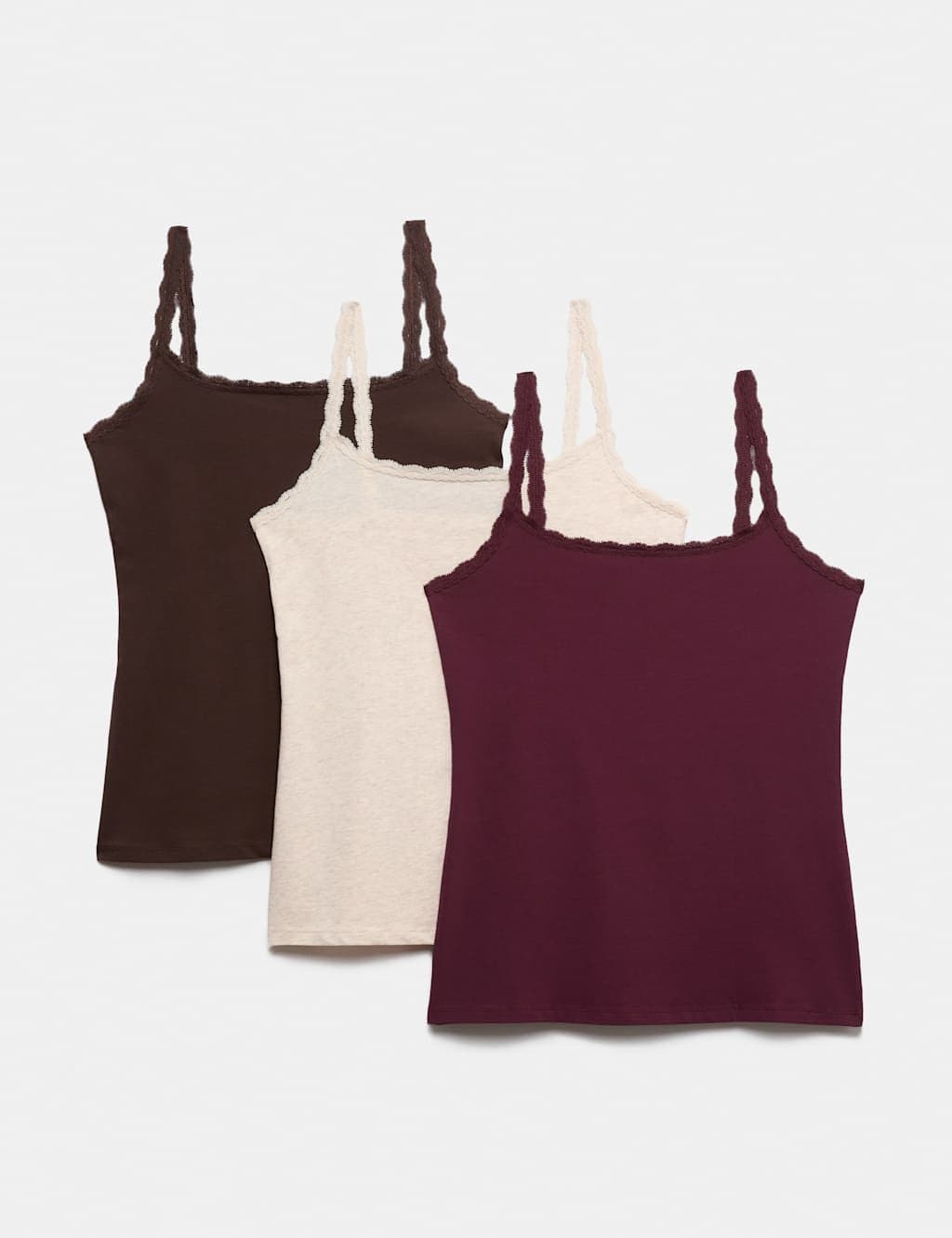 Marks & Spencer M&S 3pk Cotton Rich Lace Trim Vests Purple Mix