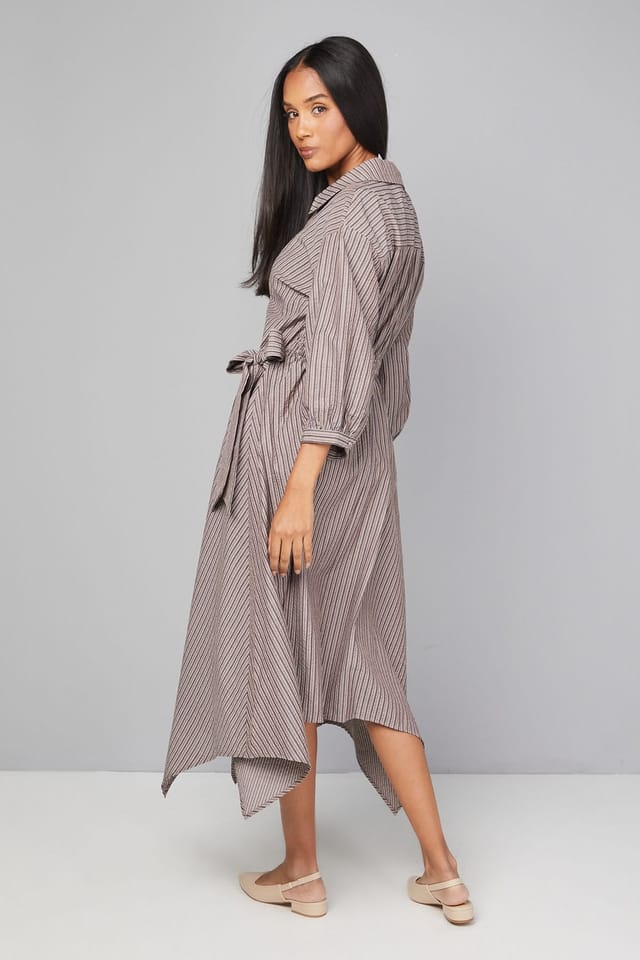 Wallis Wallis Women's Stripe Wrap Midi Dress in Chocolate - 3