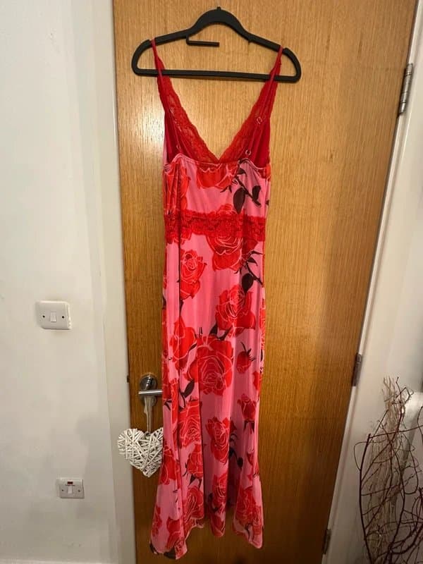 Never Fully Dressed Never Fully Dressed slinky lace cami maxi dress in red and pink floral