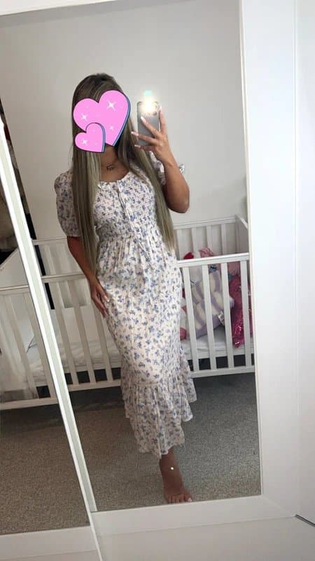 New Look Pink floral print tie neck midi dress