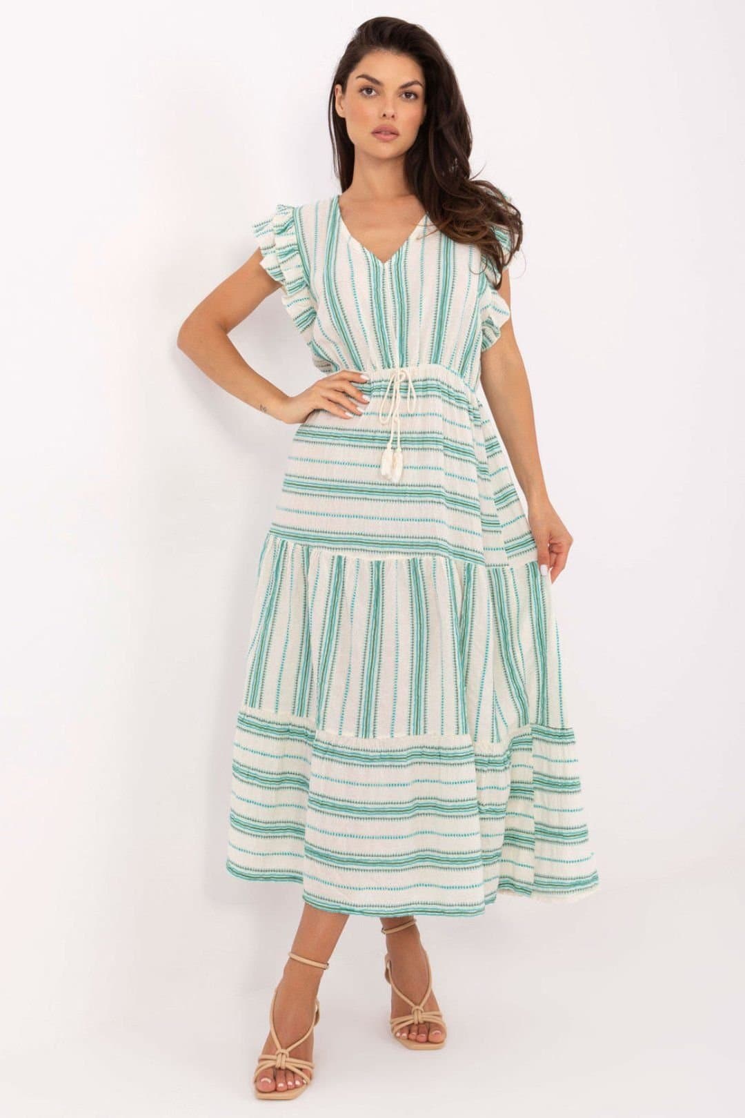 Love Lace Love Lace Women's Boho Cotton Midi Dress with Tie in Green