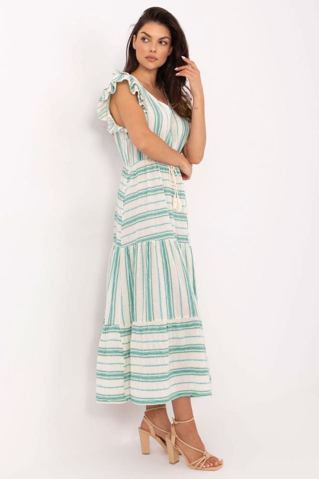 Love Lace Love Lace Women's Boho Cotton Midi Dress with Tie in Green - 2