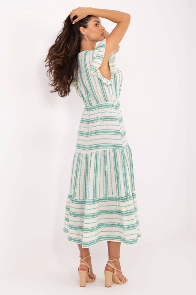Love Lace Love Lace Women's Boho Cotton Midi Dress with Tie in Green - 3