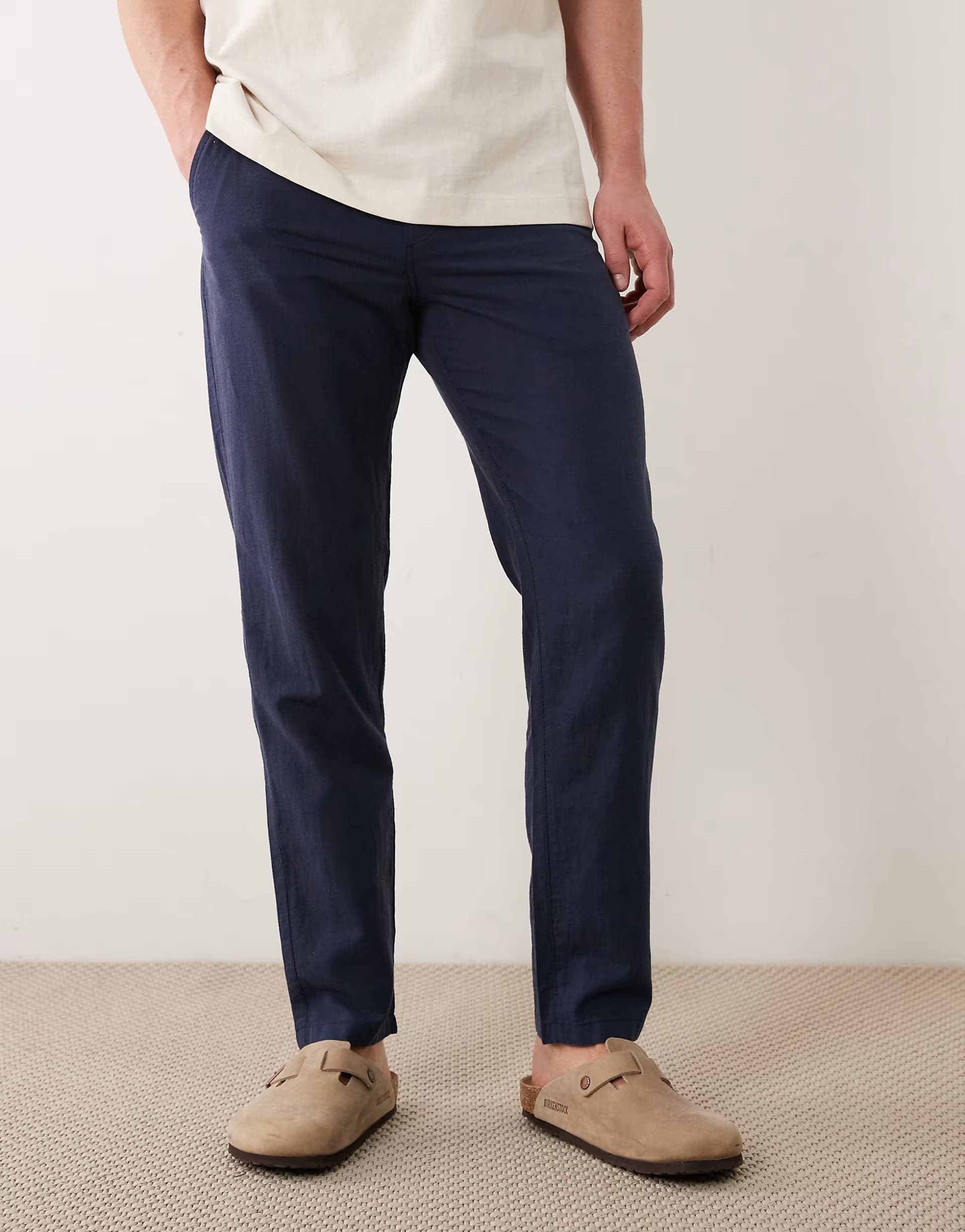 ASOS Jack & Jones linen blend trouser in navy