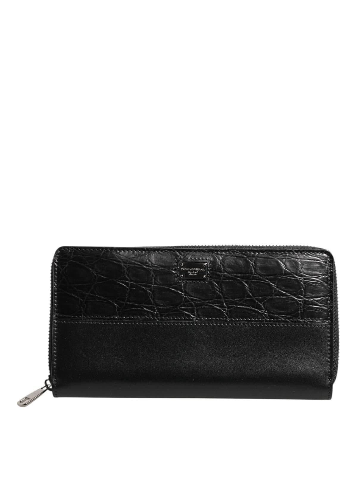Dolce & Gabbana Dolce & Gabbana Men's Black Leather Logo Plaque Zip Around Continental Wallet